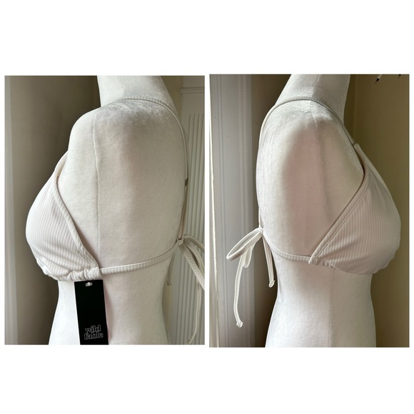 Wild Fable White Strappy Ribbed Triangle Halter Bikini Top with Criss-Cross Back - Picture 5 of 11